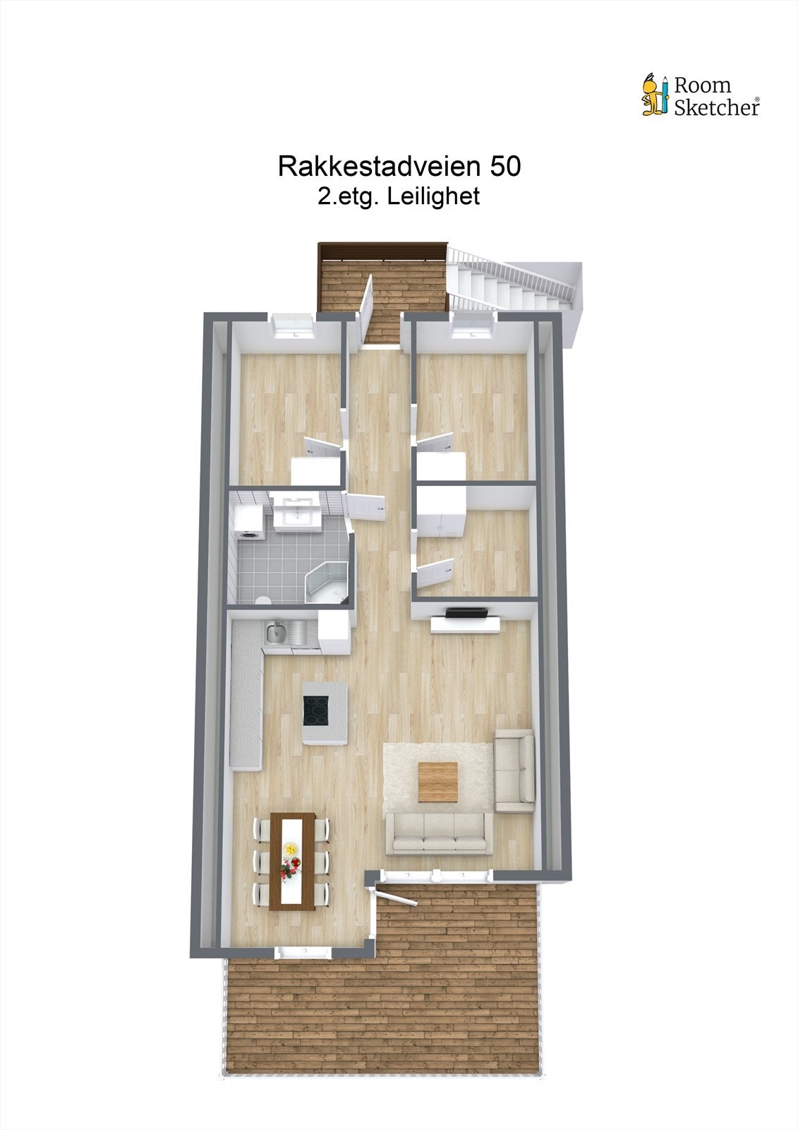Plantegning 2. etasje garasje - innredede rom er ikke byggemeldt og godkjent brukt som oppholdsrom. Plantegning viser delvis faktisk bruk og ikke lovlig bruk. Galleribilde