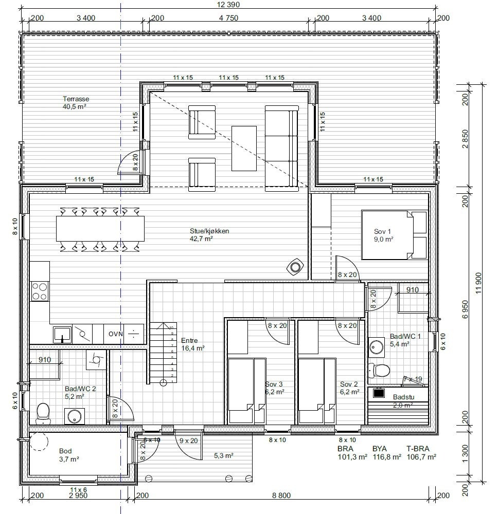 Plantegning 1. etasje Galleribilde