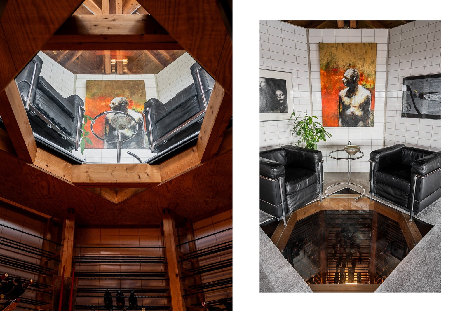 I underetasjen finner du et stilfullt og gjennomtenkt vinrom, Rommet har glassfront opp mot stuen, noe som skaper en eksklusiv og moderne atmosfære - både som funksjonelt oppbevaringsrom og som et elegant interiørelement. Galleribilde