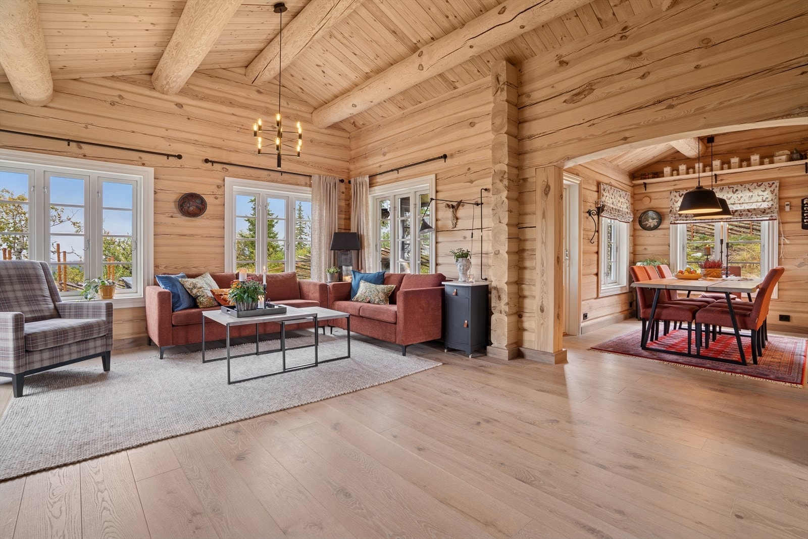 Romslig stue med mye lys inn. Galleribilde