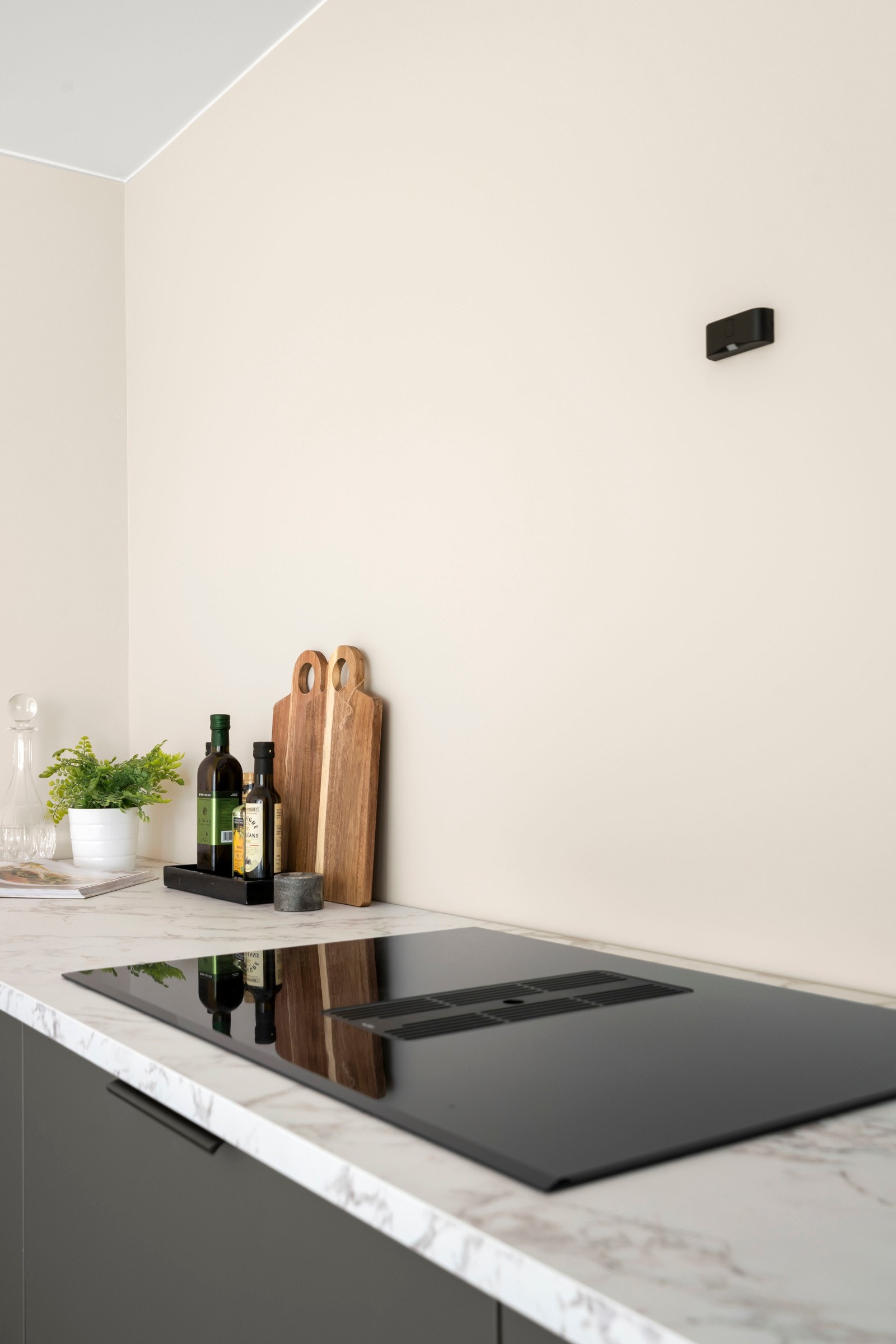 Integrerte hvitevarer og oppvaskmaskin. Ventilator er integrert i platetoppen. Waterguard og komfyrvakt er også montert. Galleribilde