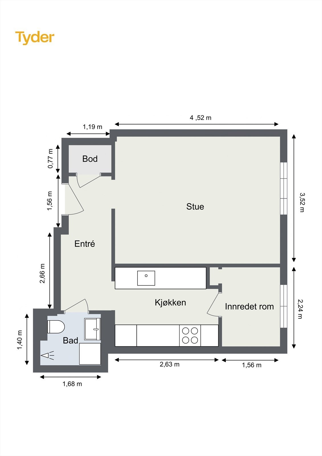 Praktisk og arealvennlig planløsning. Galleribilde