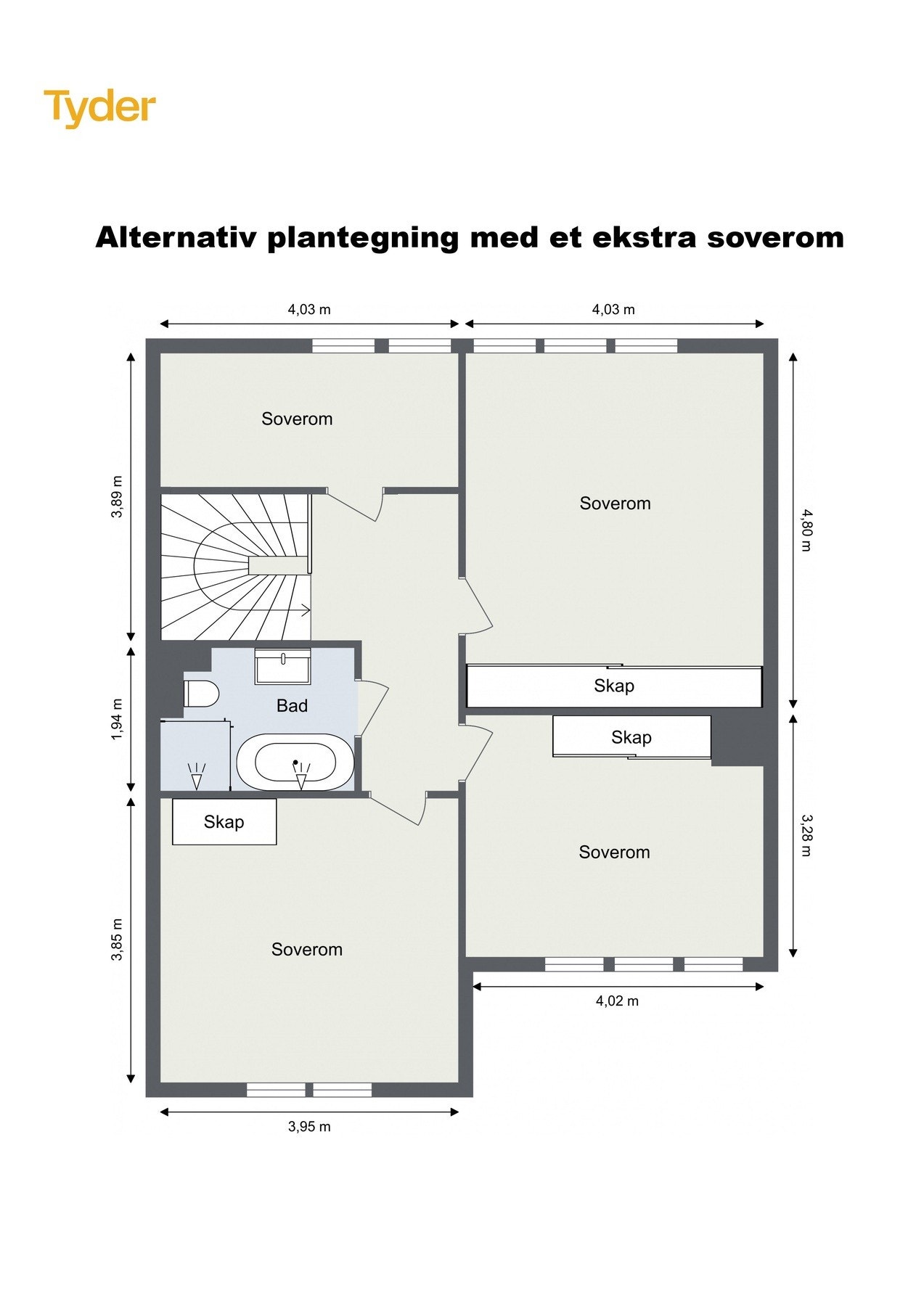 Alternativ plantegning med 4 soverom Galleribilde