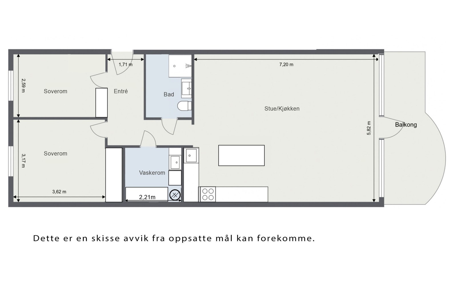 Plantegning. Leiligheten disponerer også en kjellerbod på ca. 5 kvm. Galleribilde
