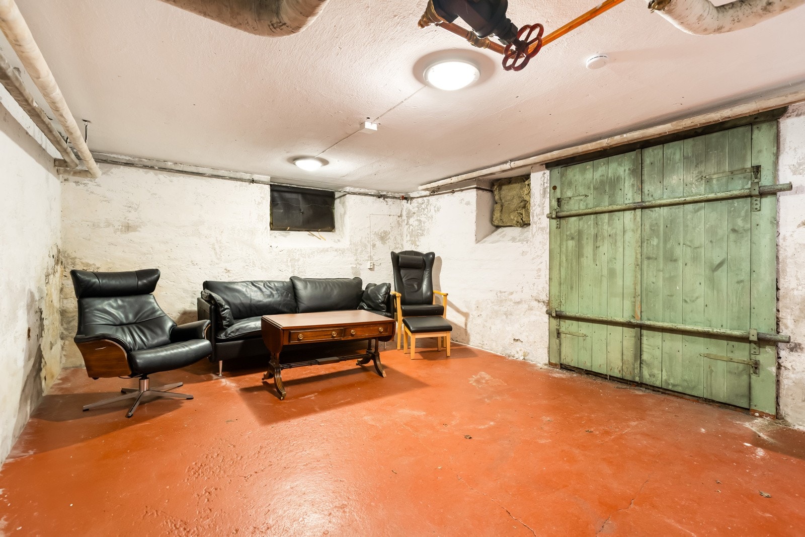 Kjeller, teknisk/bodrom med dør ut i hagen. Galleribilde