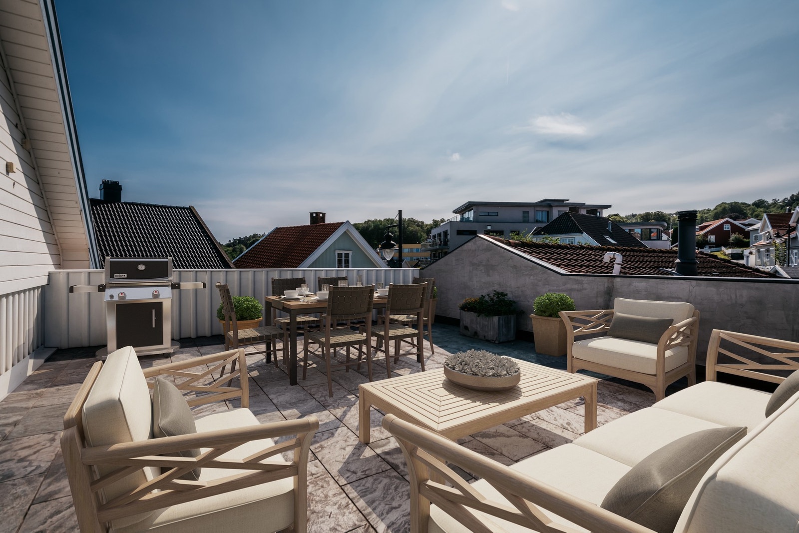 Nydelig uteplass i 2.etg. Her har man strålende solforhold. Galleribilde