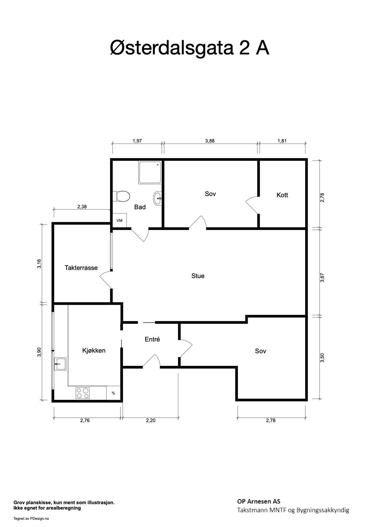 Plantegning med mål. Galleribilde