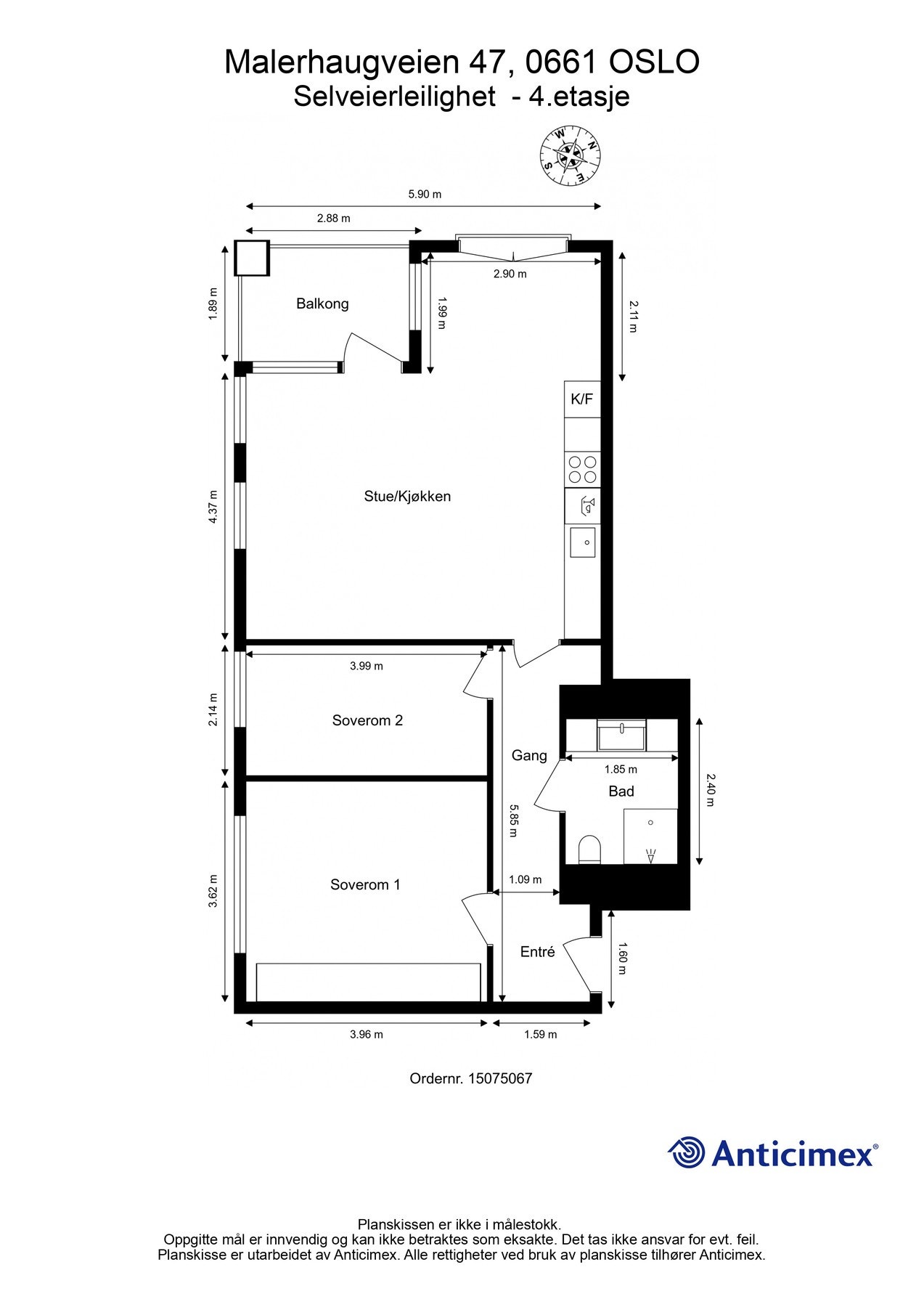 Plantegning. I tillegg følger det en bod i kjeller på ca. 5 kvm. Galleribilde