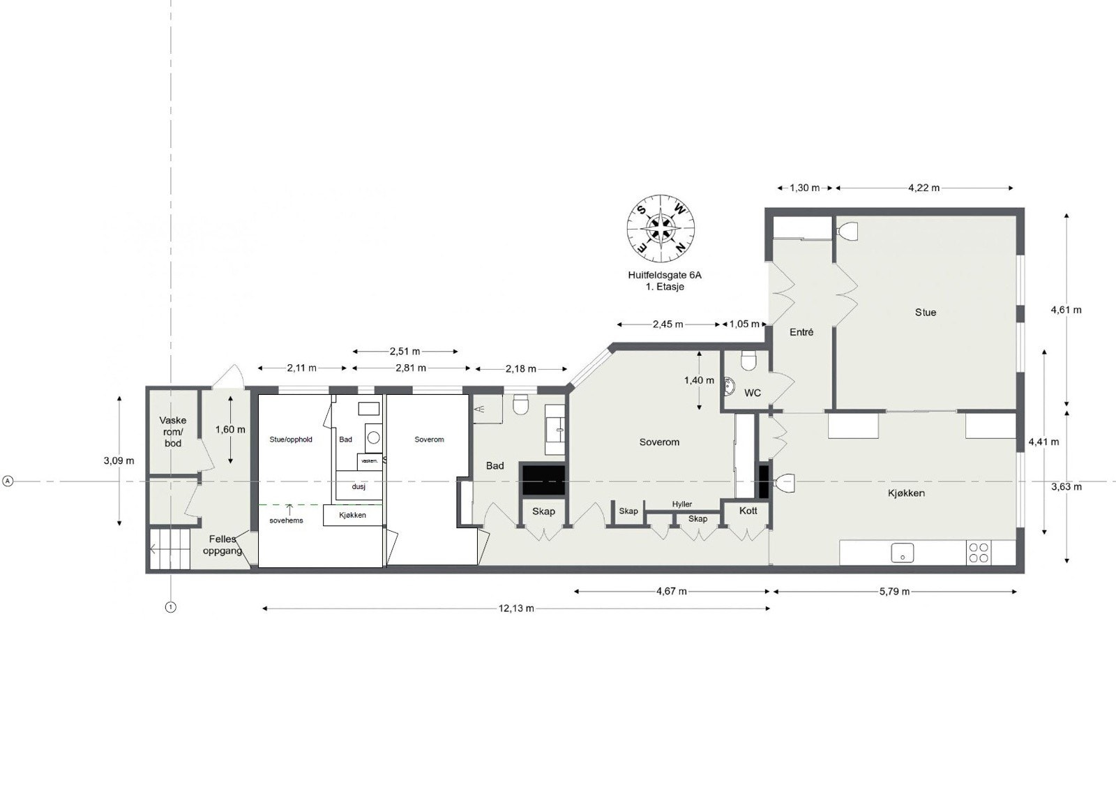 Alternativ plantegning, inspirasjon hybel - Må godkjennes av styret - Dette til inspirasjon og selger/megler har ikke sjekket de konkrete mulighetene for arbeidet Galleribilde