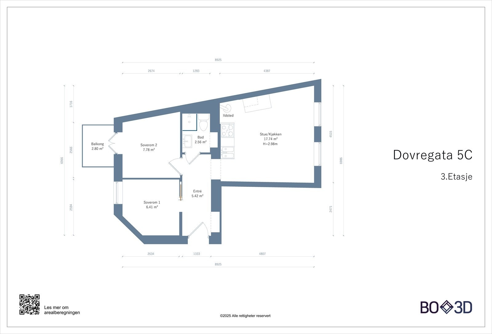Plantegning. I tillegg disponerer leiligheten to romslige boder - én på loft og én i kjeller. Galleribilde