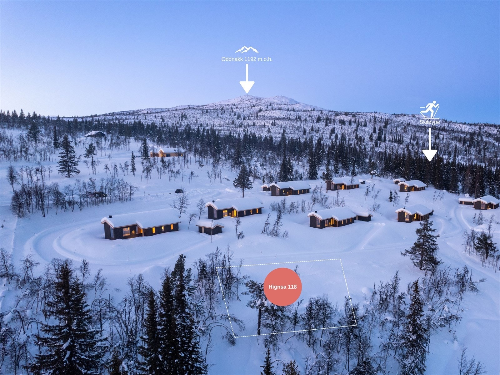 Hingsa 118 - fritidstomt i nytt hyttefelt - beliggenhet i et natureldorado. Omriss av tomten er kun et estimat og ikke å regne som eksakt tomtegrense Galleribilde