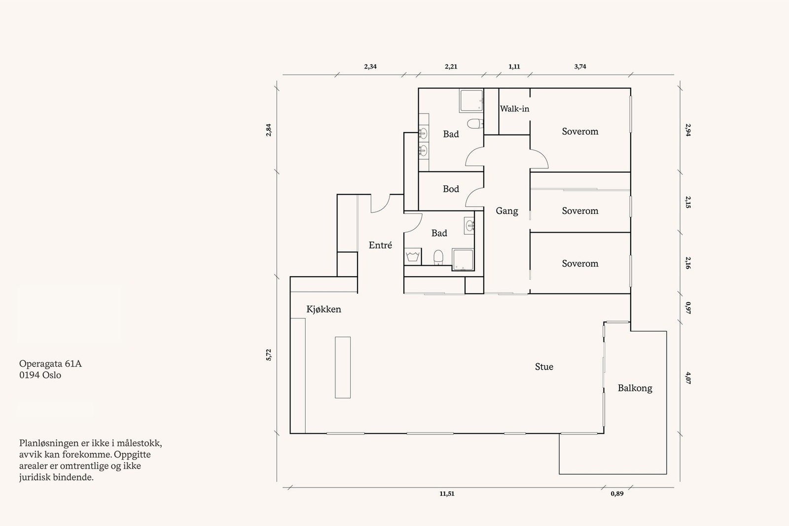 6. etasje: Entré, stue/kjøkken, to soverom, to bad og omkledningsrom. Balkong. Galleribilde