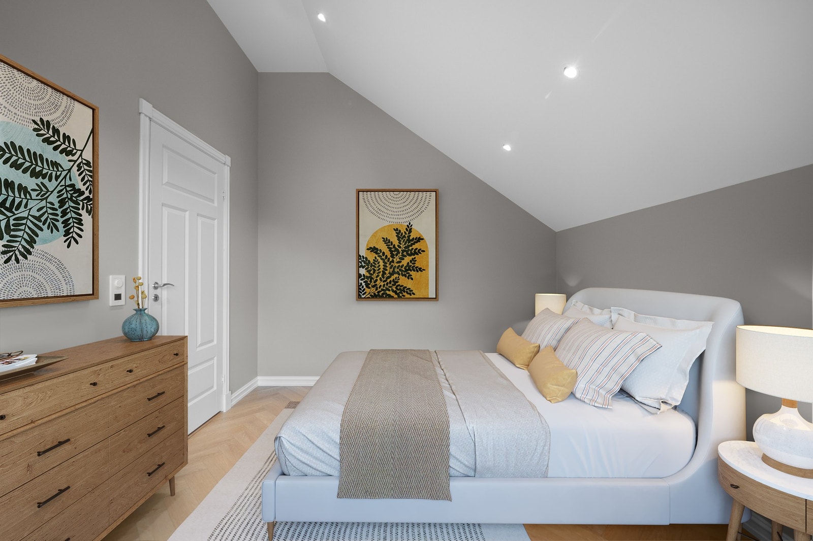 Det er tre soverom i 2. etasje, og alle har luftig takhøyde. Galleribilde