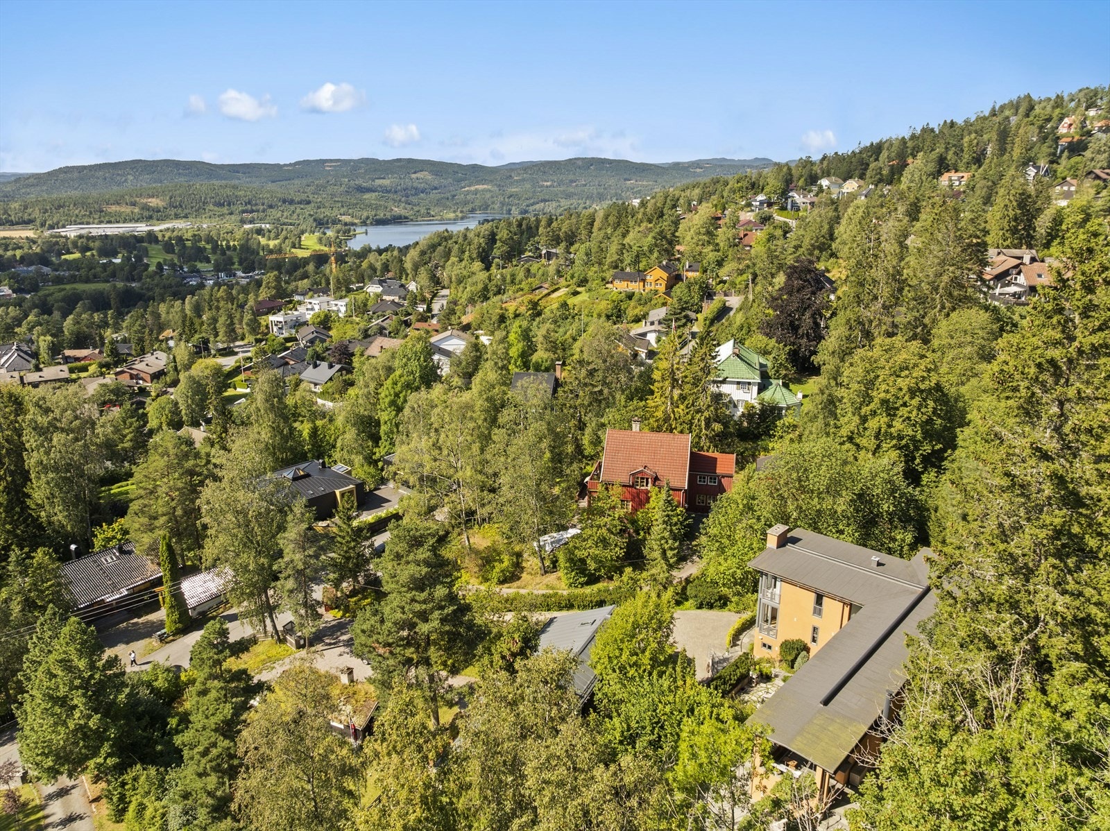 Huset ligger tilbaketrukket i 2. rekke fra Måltrostveien. Galleribilde