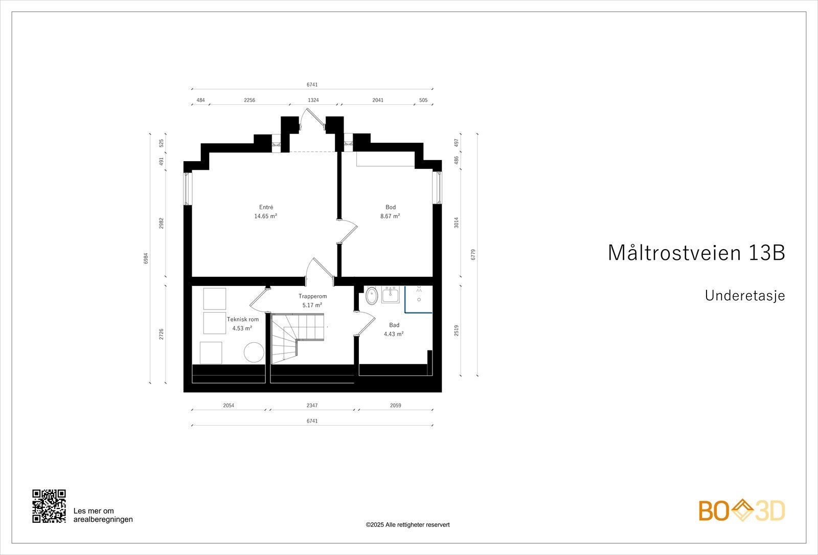 Underetaasje, BRA-i 40 m2 inneholder: Innredet rom med inngang, bod/innredet rom, bad, trapperom og teknisk rom. Galleribilde