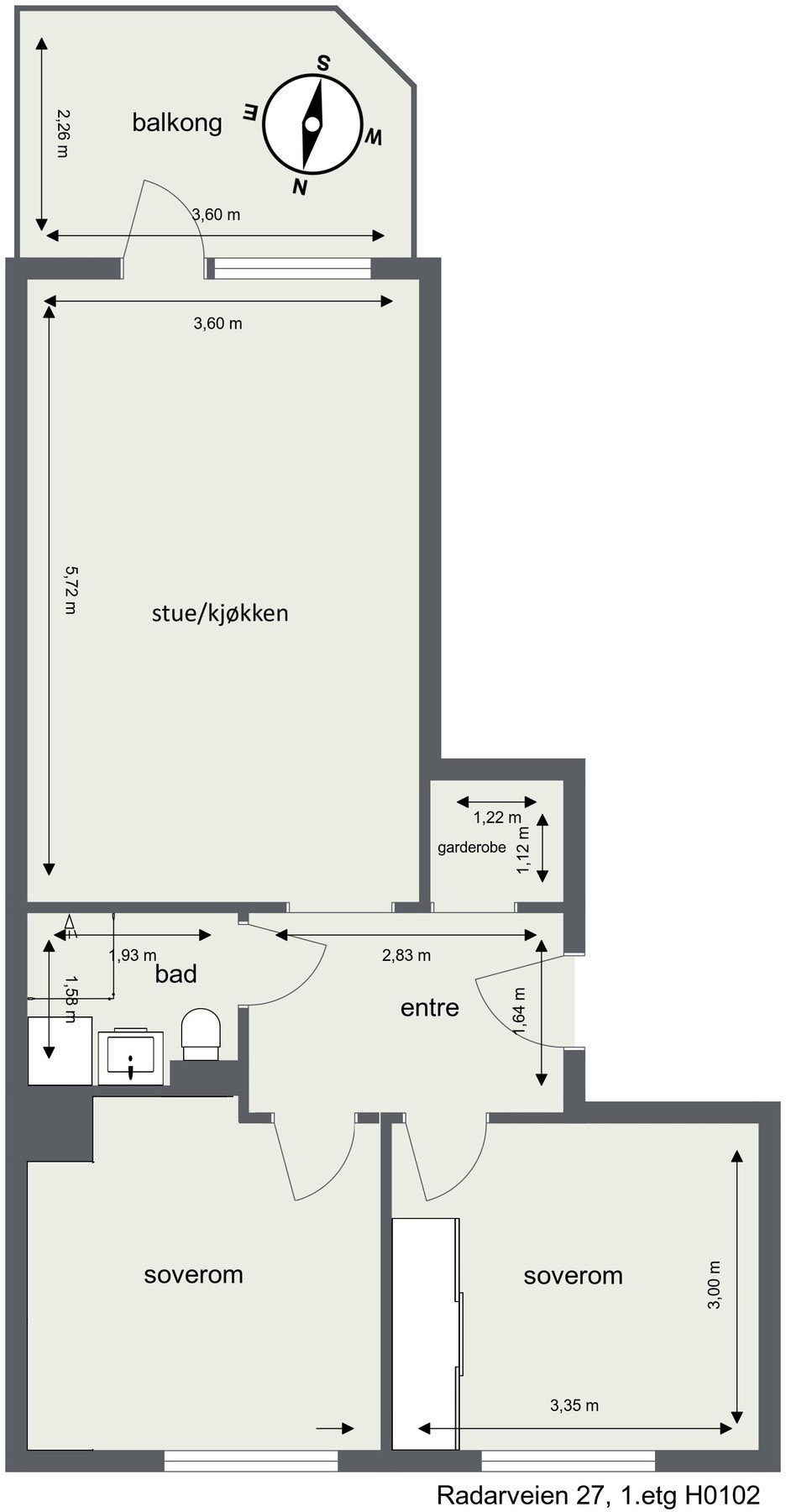 Alternativ plantegning med to soverom. Galleribilde