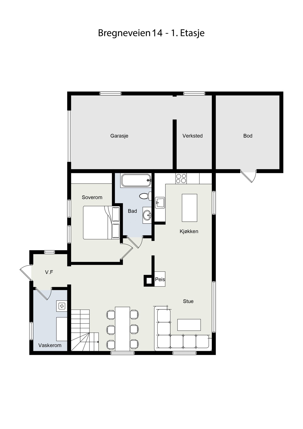 Planskisse for første etasje. Detaljer kan avvike. Galleribilde