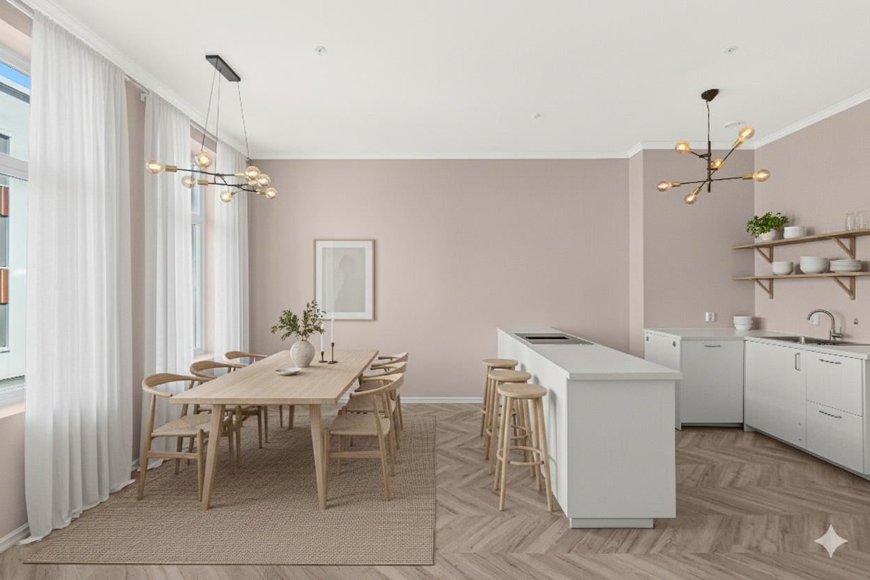 Åpen kjøkkenløsning med god spiseplass Galleribilde