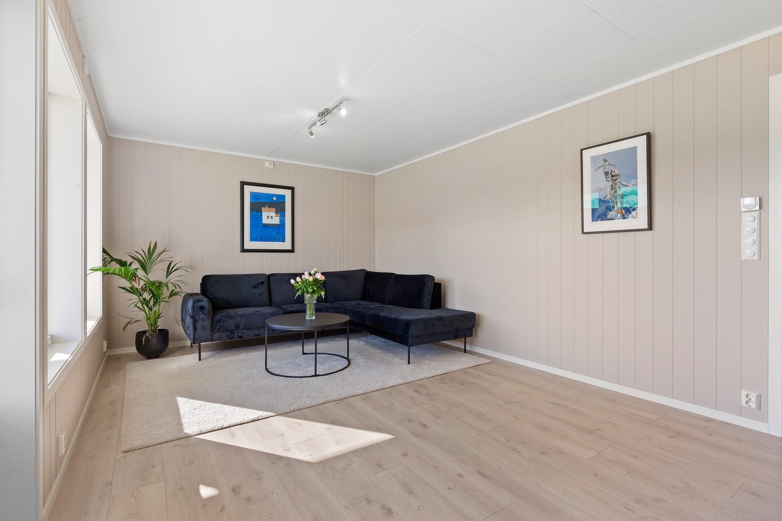 Lys og luftig stue med store vinduer Galleribilde