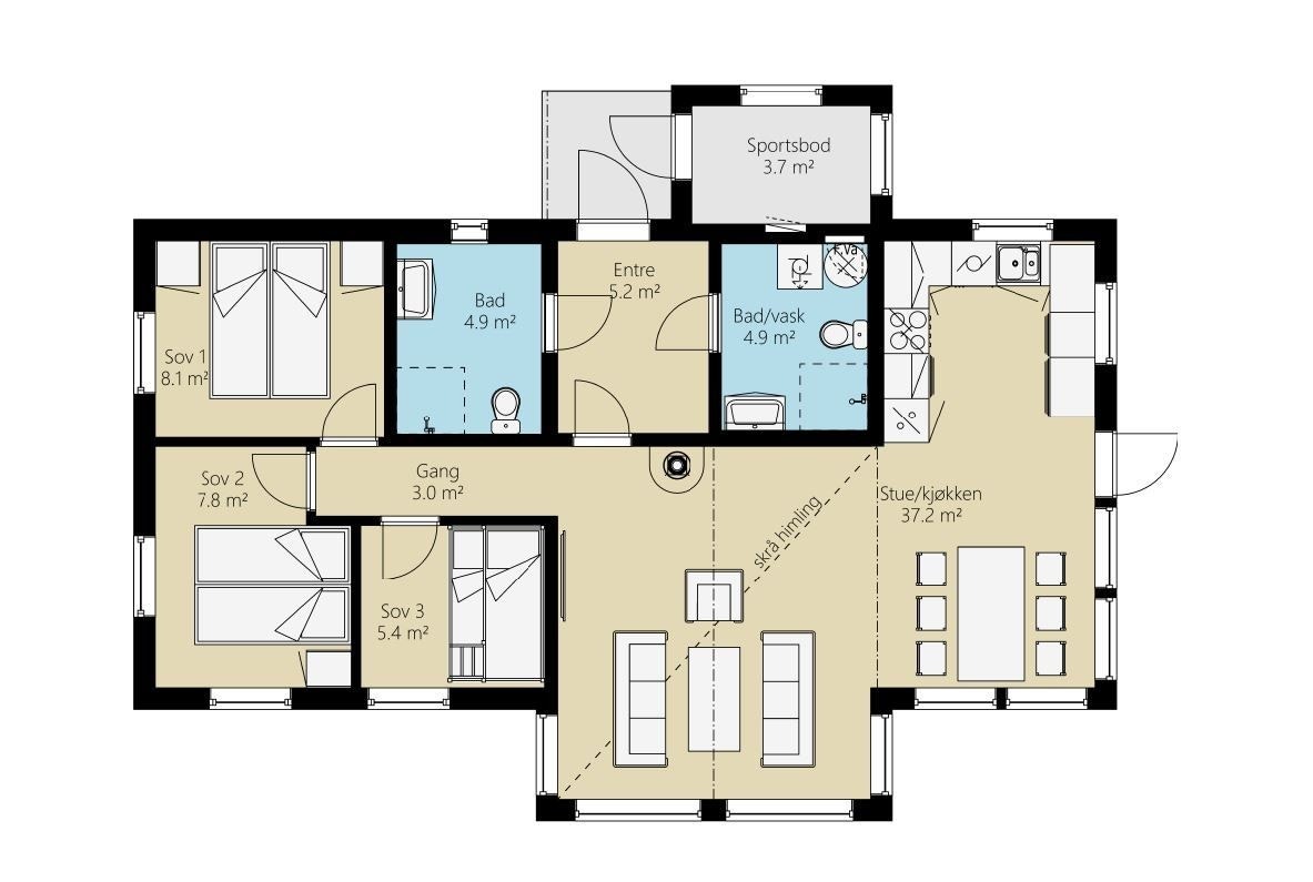 Plantegning av prosjektert hytte Utsikten 88 Galleribilde