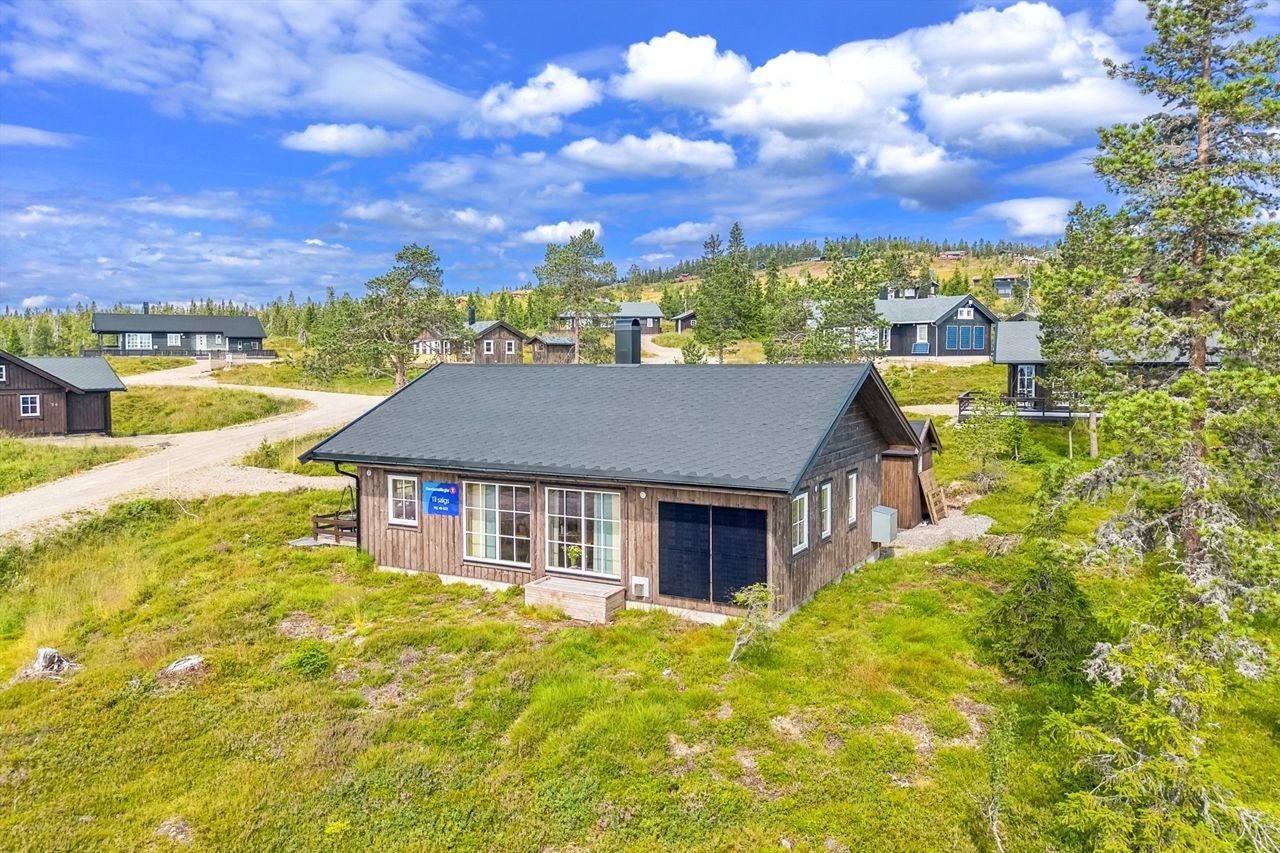 Hytta ligger solrikt og fritt, omgitt av naturskjønne omgivelser og hyggelig nabolag. Galleribilde