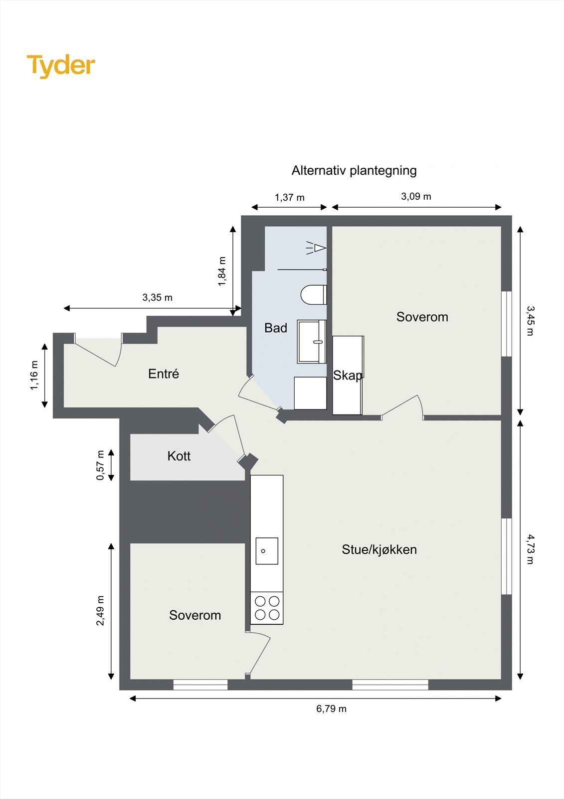 Alternativ planløsning (kun ment som illustrasjon) Galleribilde