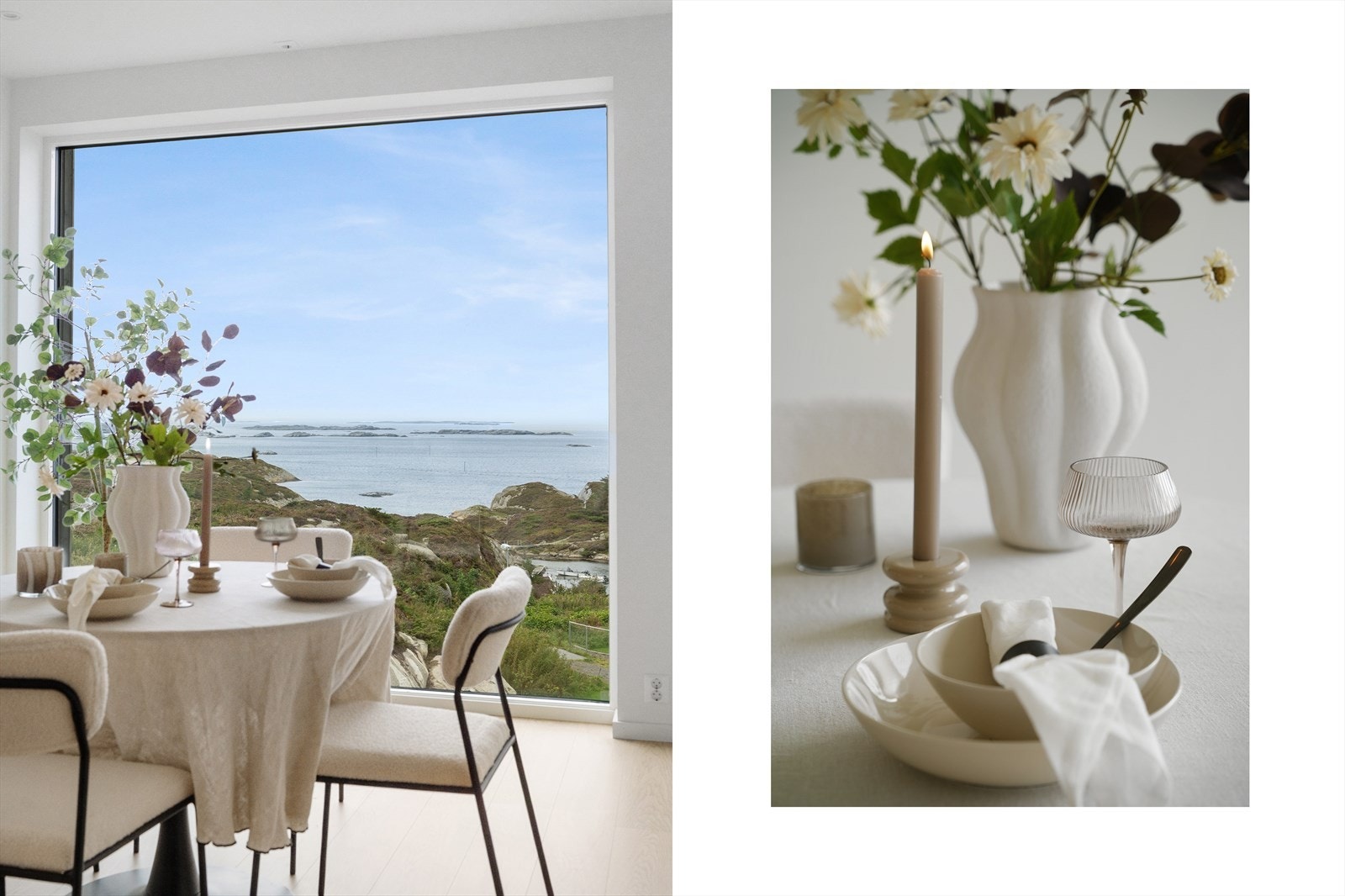 Leiligheten byr på nydelig utsikt utover sjøen og havet fra både kjøkken og stue Galleribilde