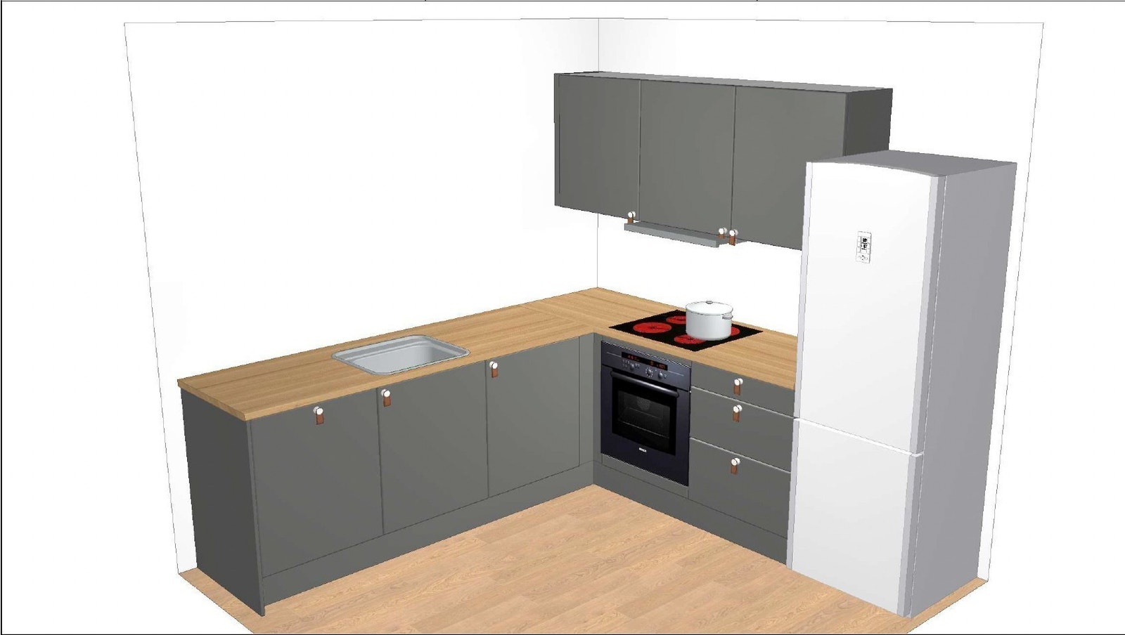 Tegning Kjøkken med hvitevarer Galleribilde