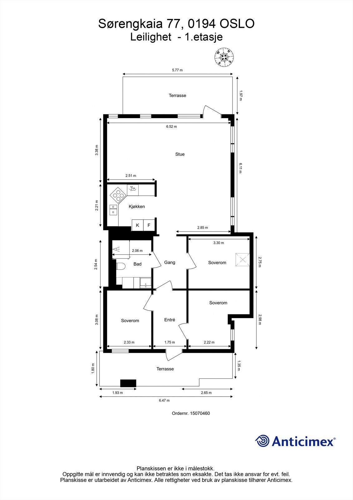 Plantegning. Her er det vinduer på hele 3 sider! Galleribilde