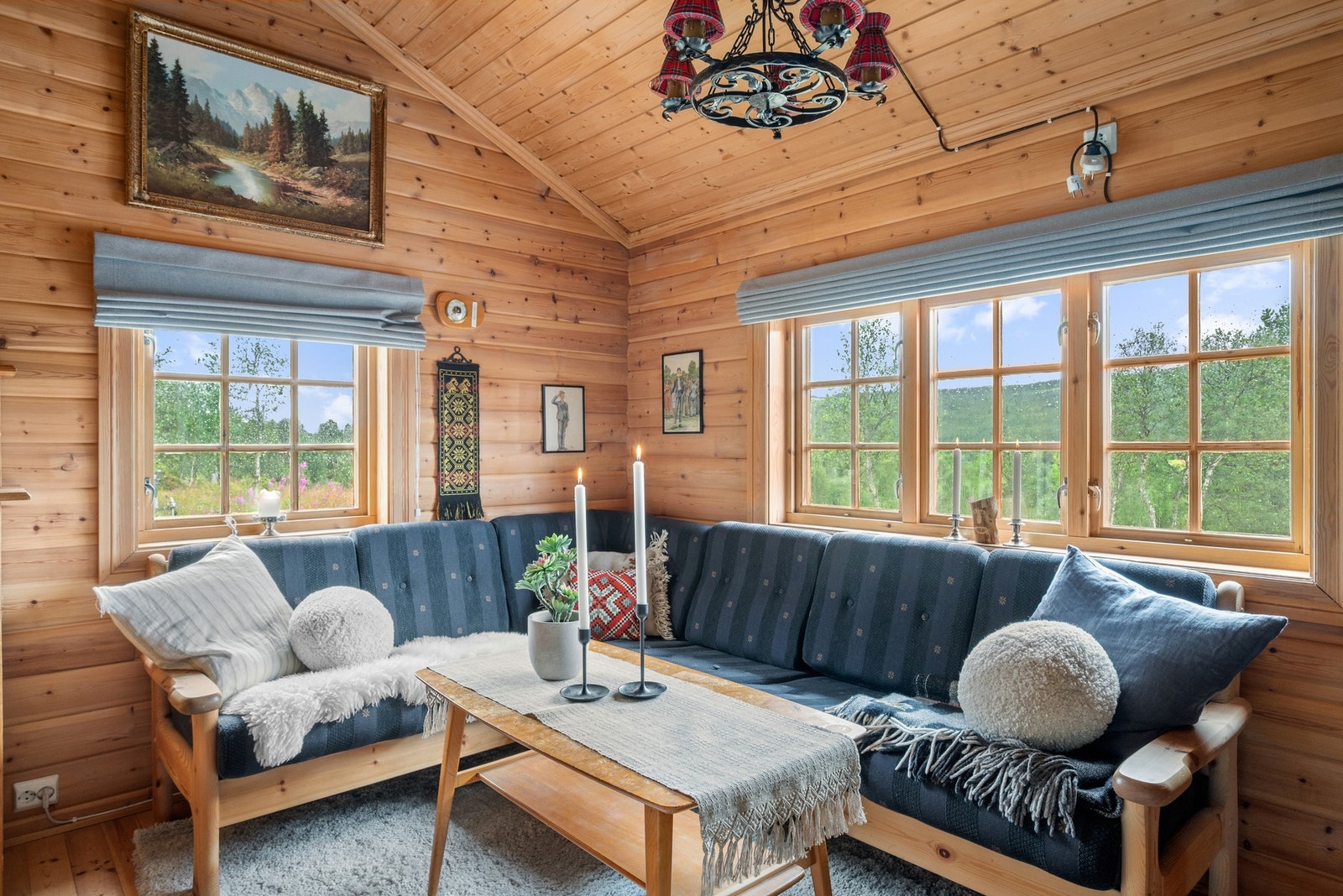 Hytta varmes opp med varmeovner og en vedovn. Galleribilde