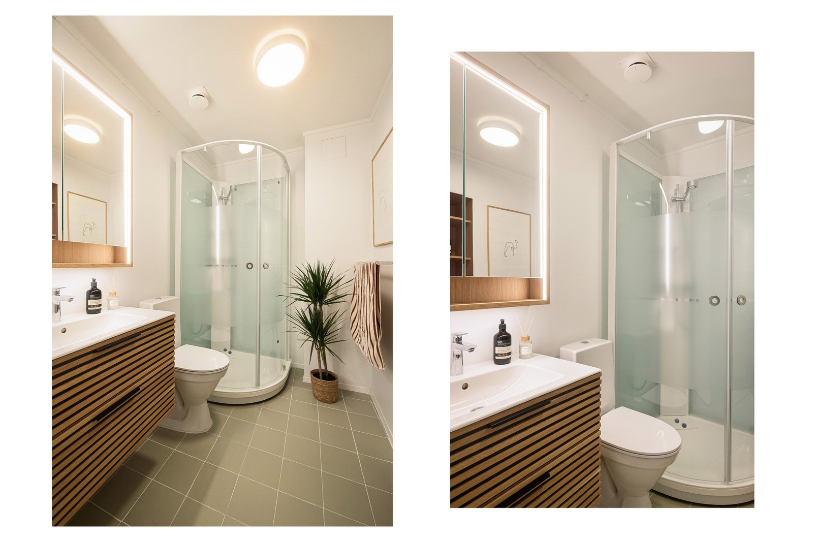I 2025 ble badet oppgradert med avrettingsmasse, smøremembran
og fliser på gulv. Galleribilde