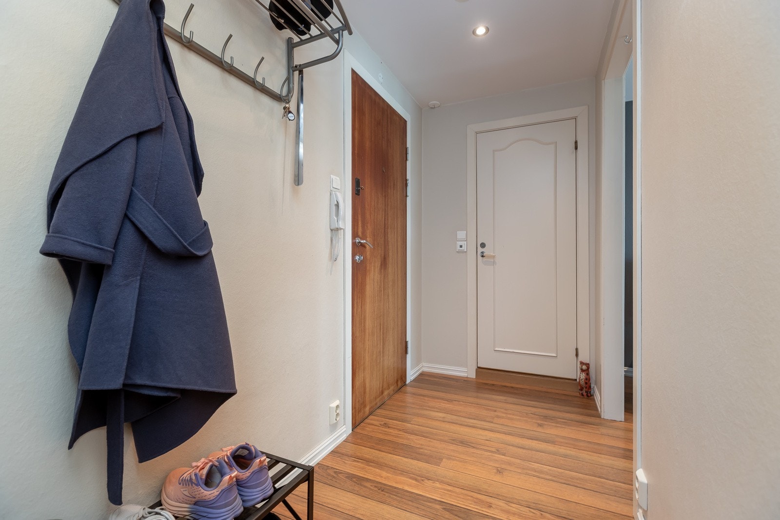 Hall. Utenfor er det en dør som går rett inn til en ekstra stor bod i samme etasje Galleribilde