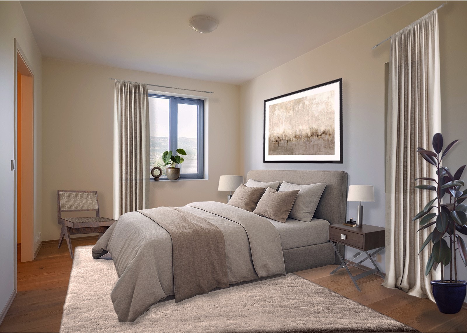 Leiligheten har en hovedsoveroms-suite som setter et eksklusivt preg på leiligheten. Her har man et stort soverom på 13,5 kvm, bad på 3,6 kvm og en walk-in closet på 6 kvm. Galleribilde