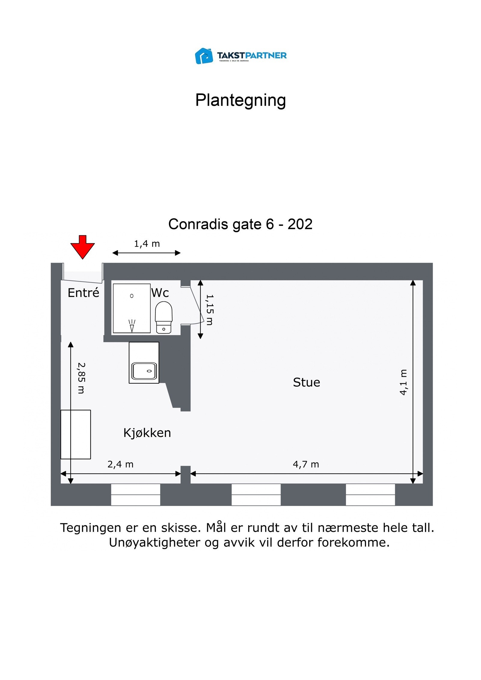 Plantegning 2. etasje. I tillegg disponerer leiligheten en loftsbod med gulvareal på ca. 2m². Galleribilde