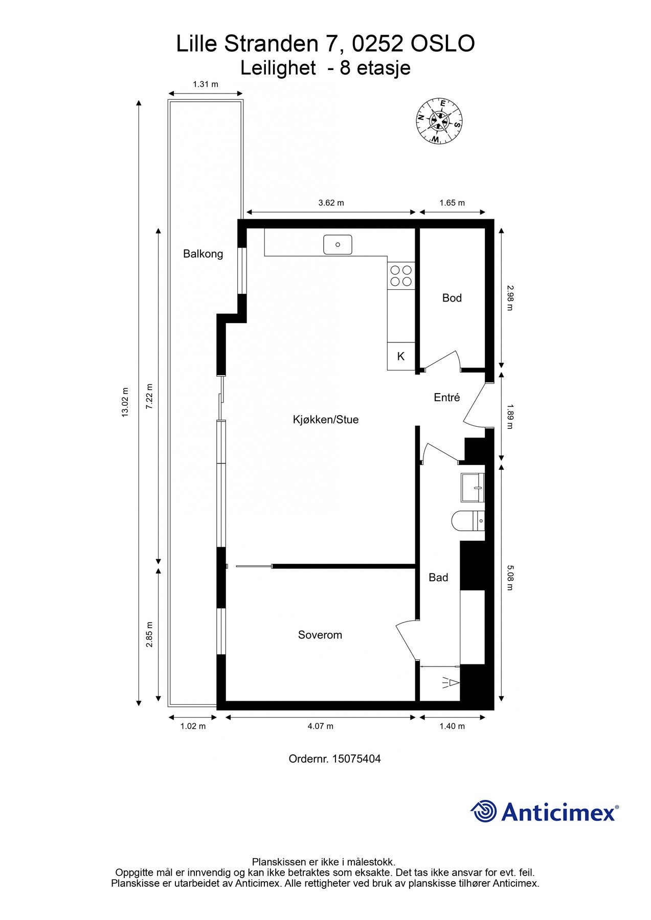 Plantegning. I tillegg disponerer leiligheten bod i kjeller. Galleribilde
