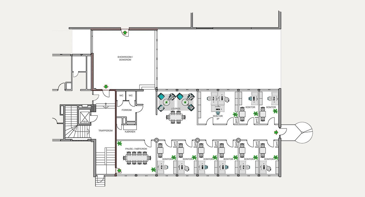 Plantegning 2. etasje - ledig kontor på 318 kvm Galleribilde