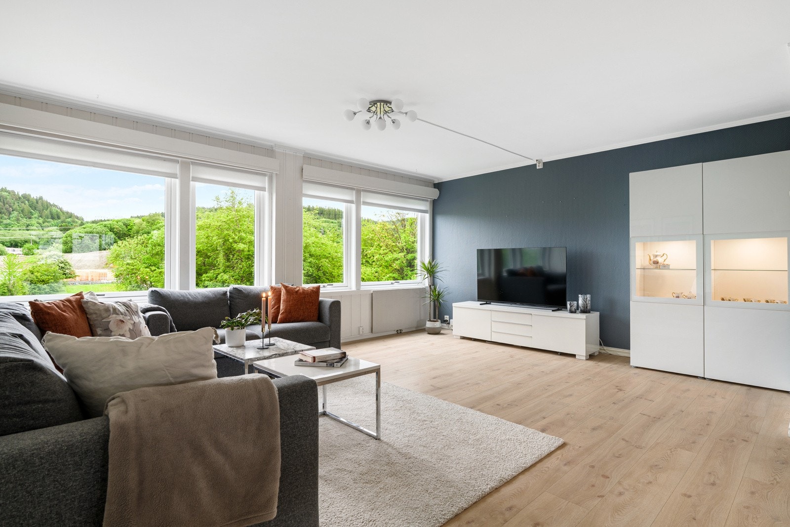 Store vindusflater slipper inn rikelig med naturlig lys og skaper en luftig romfølelse. Galleribilde