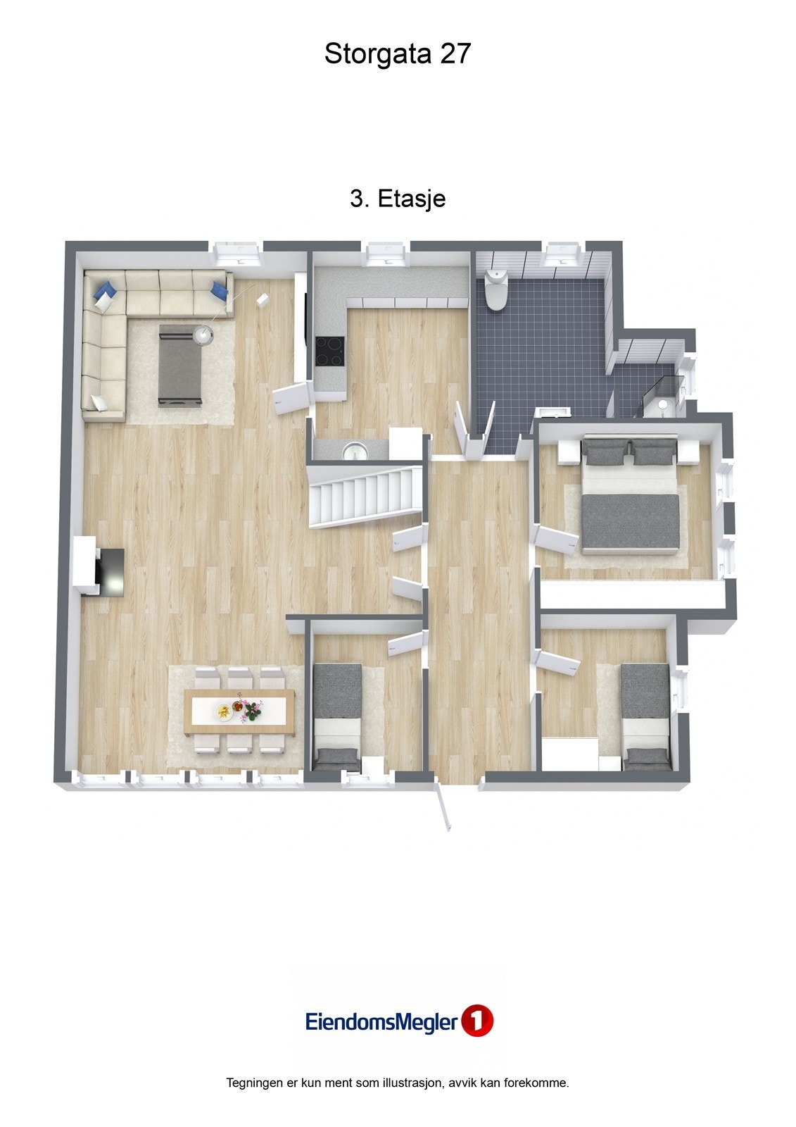 Storgata 27 - 3D - 3. Etasje - Letterhead Galleribilde