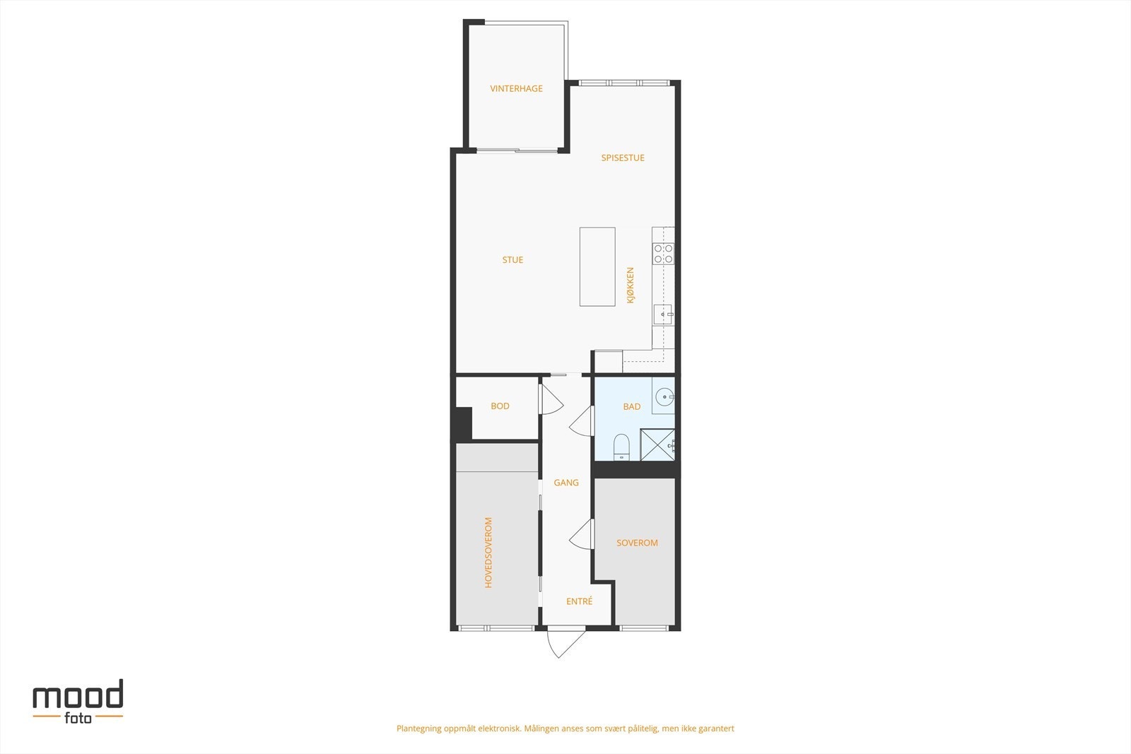Planskisse | Leiligheten strekker seg over 1 plan og har trappefri adkomst via heis | Den er beliggende i byggets 5 etasje | Over finner vi takterrassen Galleribilde