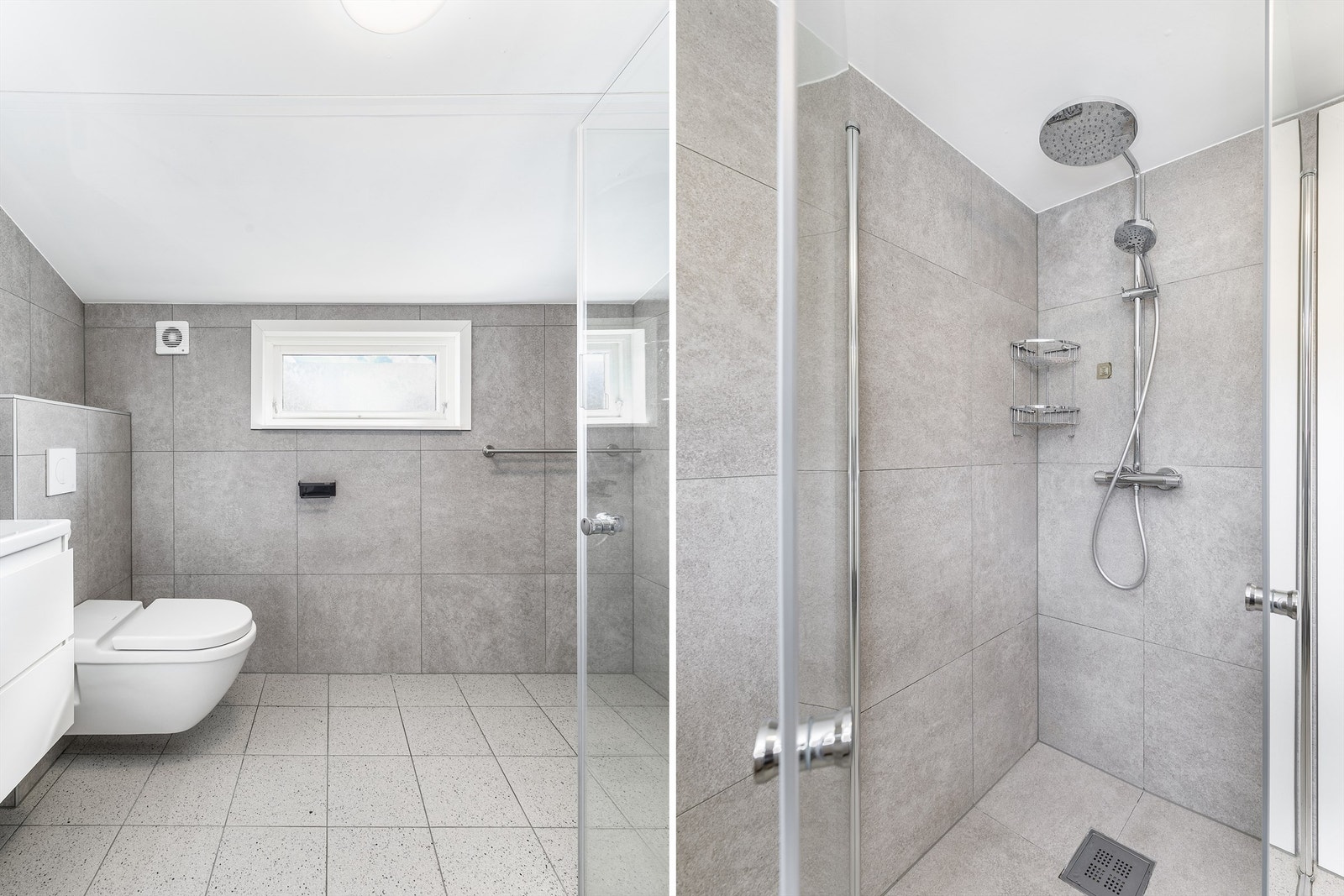 I dette badet er både gulvet og veggene flislagt, gulvet har også elektrisk varme. Galleribilde