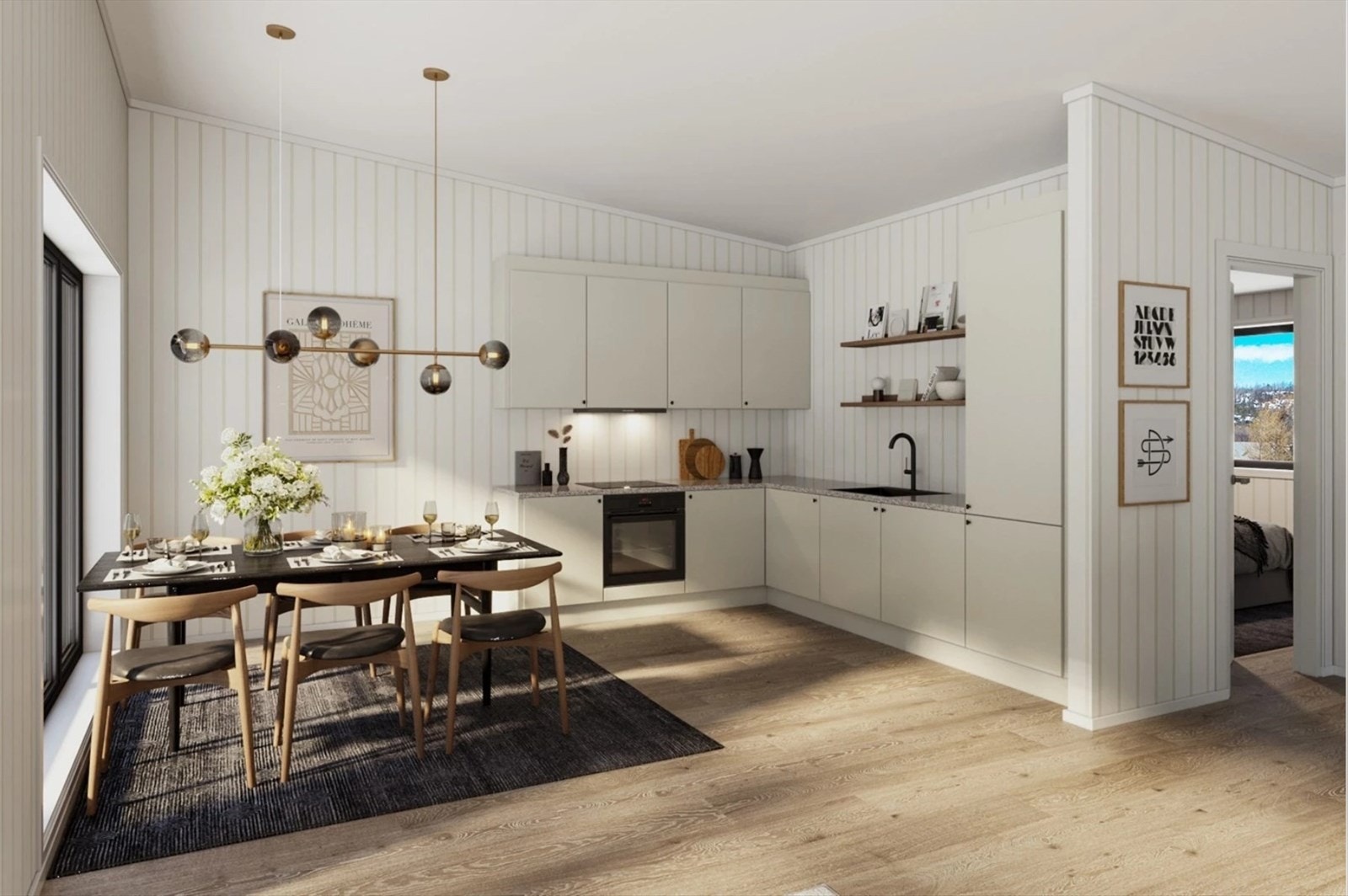 Praktisk kjøkken med åpen løsning med god plass til spisegruppe. Galleribilde