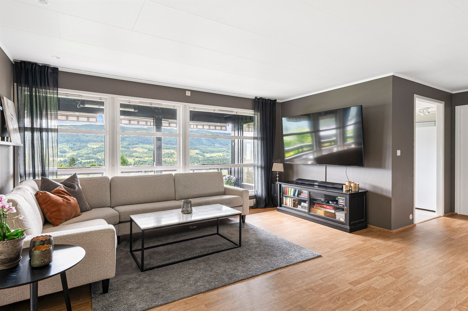 Stue med god plass til sofagruppe og TV Galleribilde