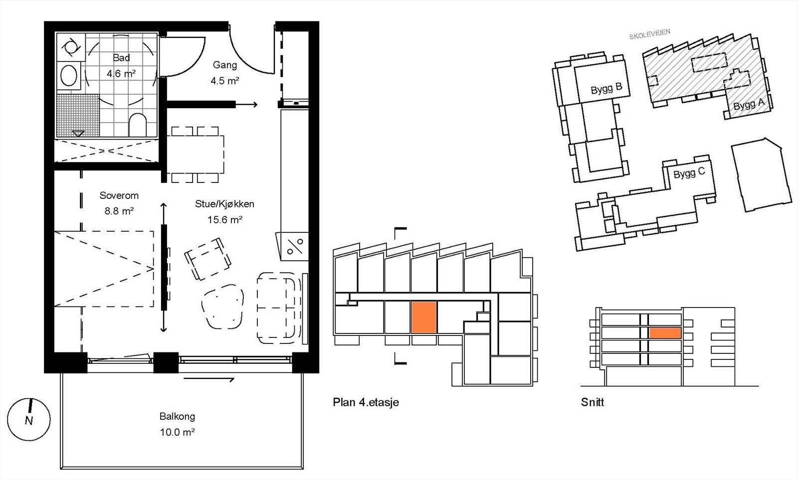 Plantegning og lokaliseringsfigur leilighet A402 Galleribilde