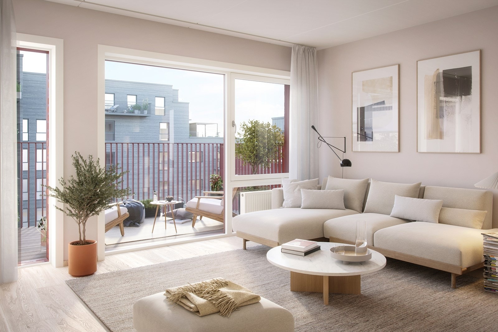 Illustrasjon av stue fra annen leilighetstype. Kun ment som illustrasjon. Galleribilde