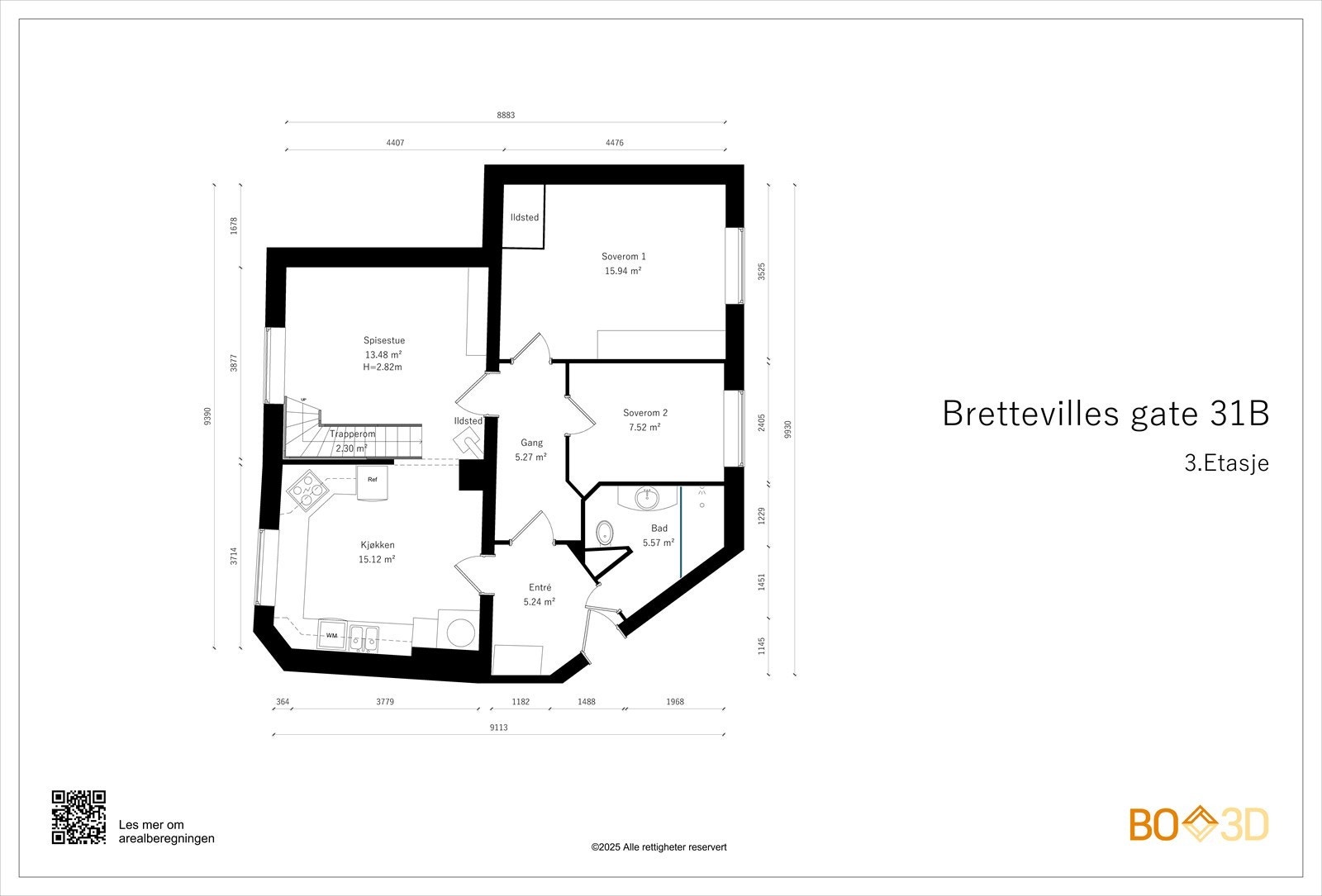Planløsning hovedetasje (3. etasje). Galleribilde
