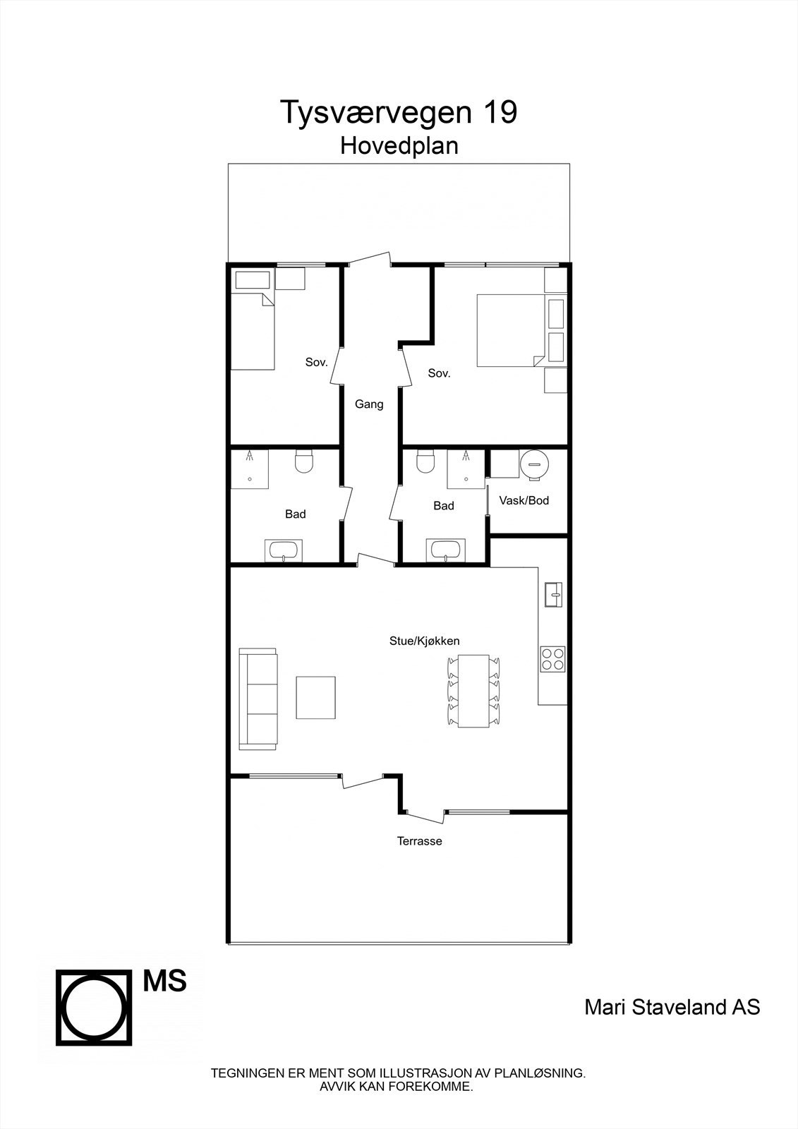 Floorplan letterhead - Tysværvegen 19 - Hovedplan - 2D Floor Plan Galleribilde