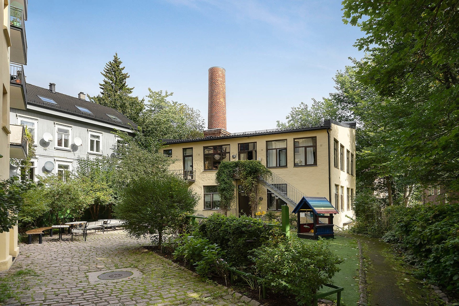 Brosteinssirkelen i bakgården var snuplass for hestevognene som hentet bakevarer fra bakeriet, på den tiden Torbjørn Egner var barn i gården Galleribilde