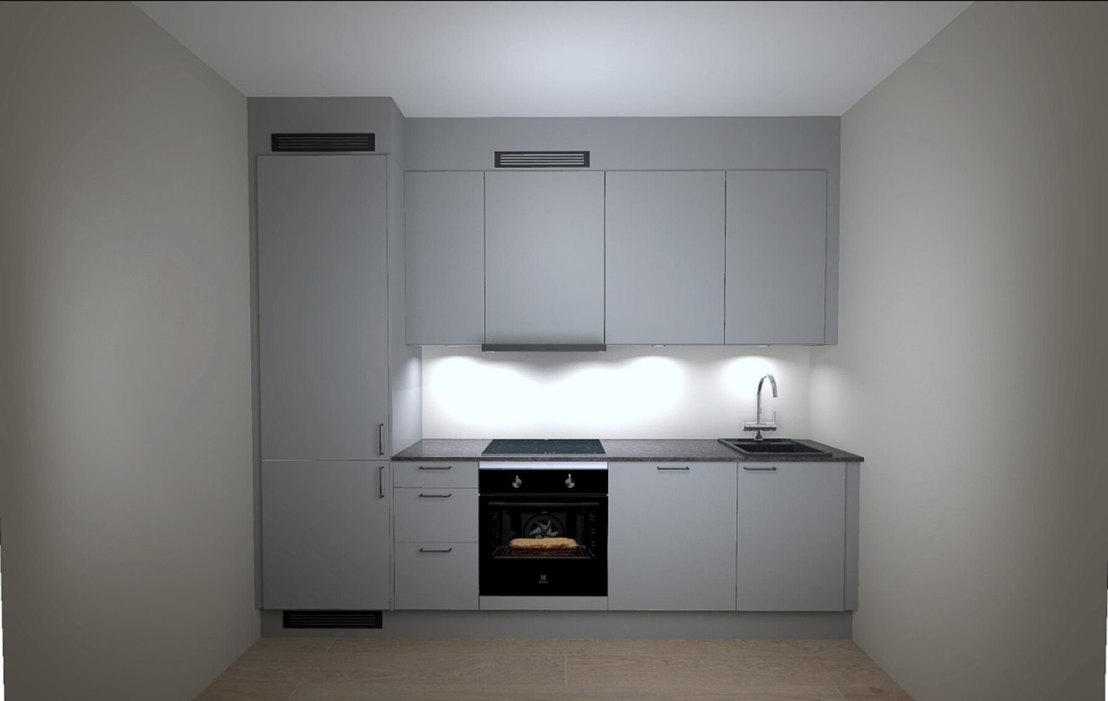 Tegning av selve kjøkkenet som blir levert. Galleribilde