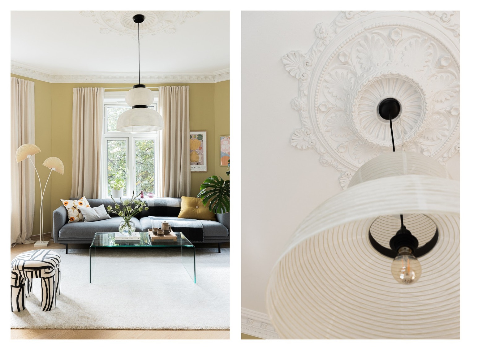 Leiligheten byr på lekre detaljer som stukkatur og takrosett. Galleribilde