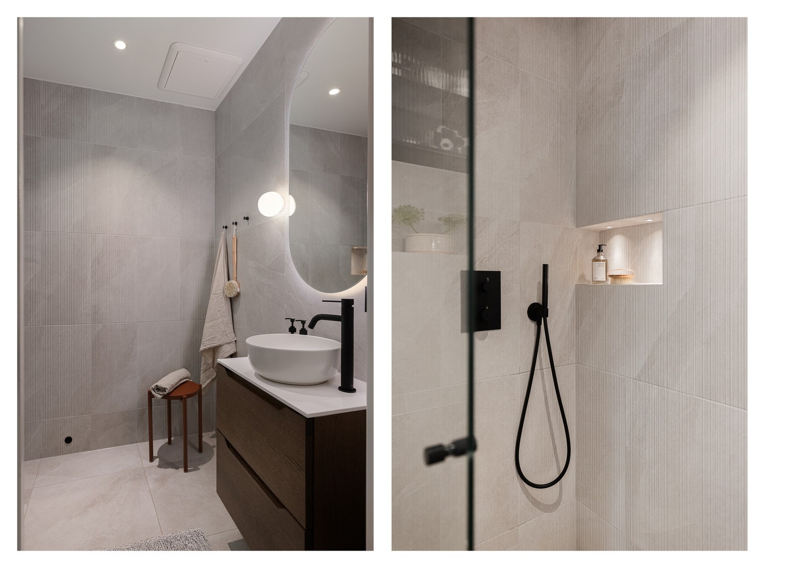 Lekkert flislagt bad med gulvvarme, modernisert i 2023. Galleribilde